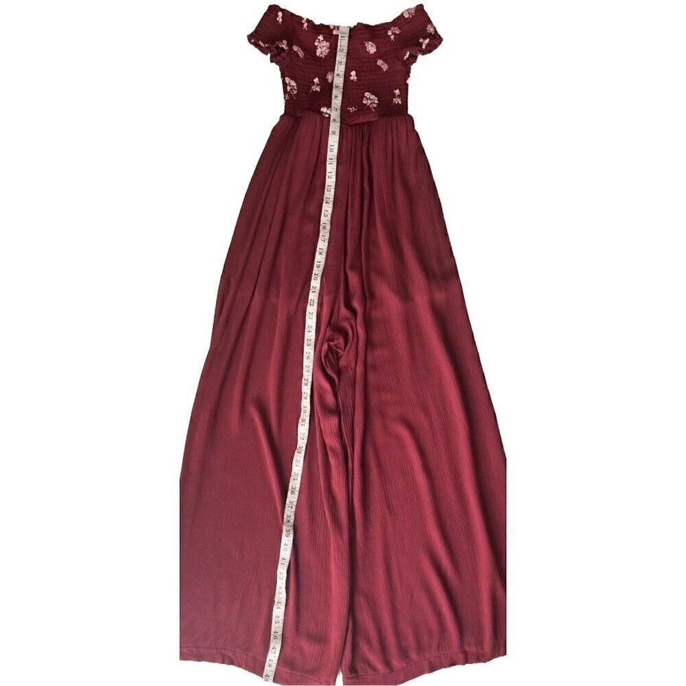 Taylor & Sage Womens Burgundy Stretch Off The Shoulder Wide Leg Jumpsuit Size S - Picture 8 of 14